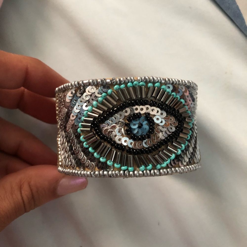Eye bead and sequin arm cuff